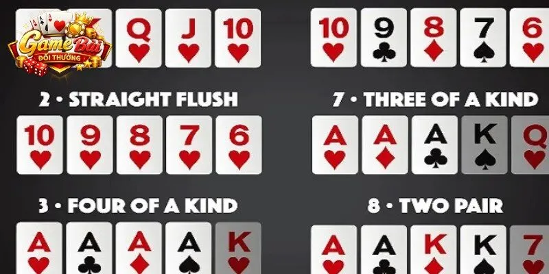 Straight gồm năm quân bài liên tiếp về mặt số thứ tự