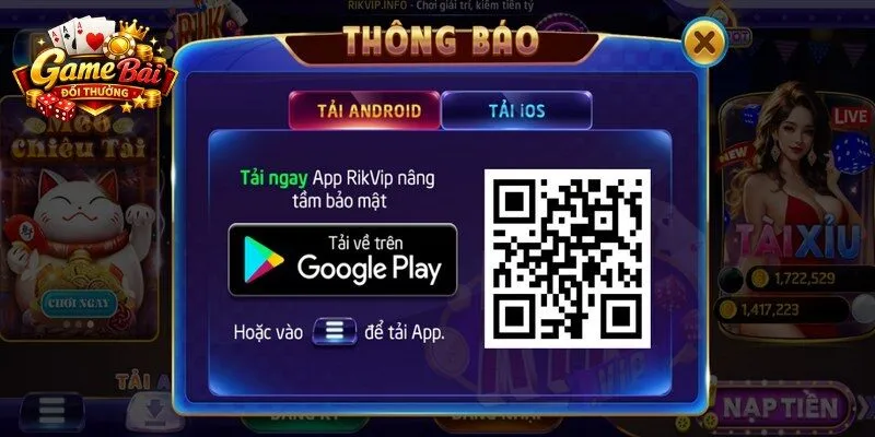 Ứng dụng Rikvip trên iOS giúp bạn truy cập nhanh sảnh game